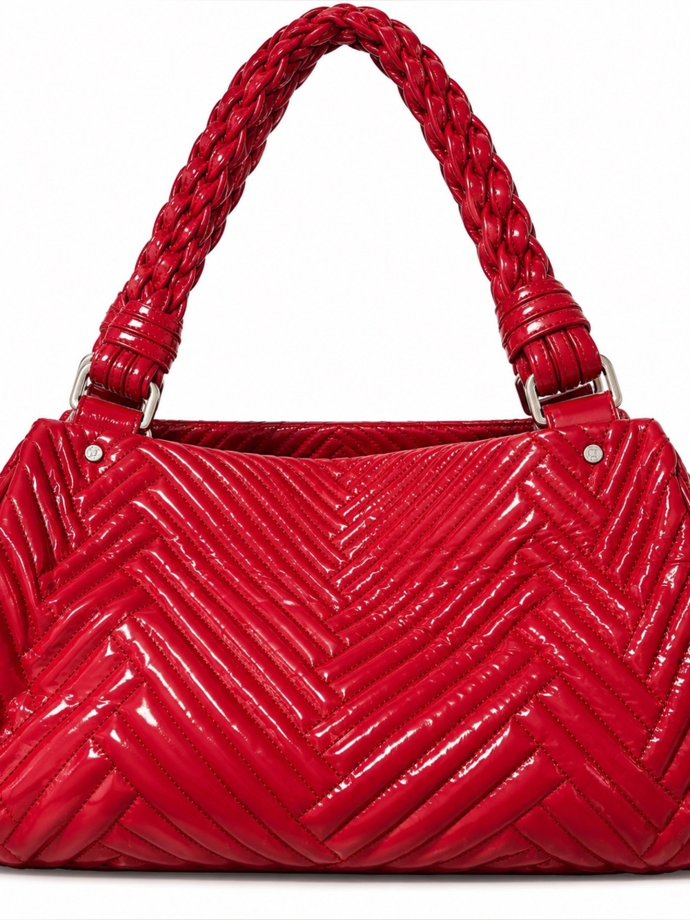 Cole Haan Red Quilted Patent Shoulder Bag with Braided Handles